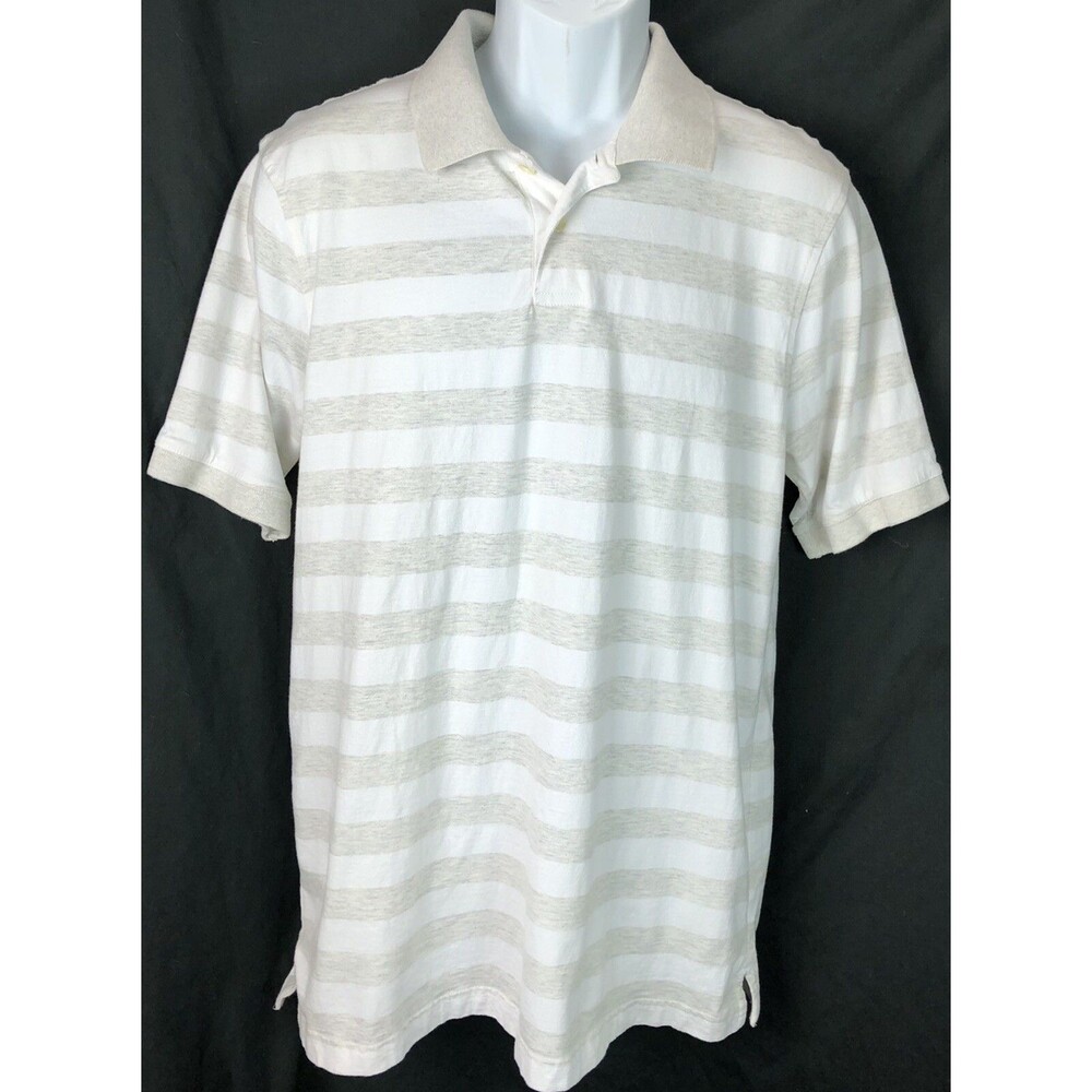Club Room Polo Shirt M Gray/white Stripe 2 Button Neck Short Sleeve Preppy Golf